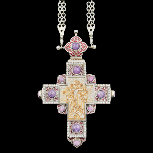 2.10.0504нргэ-14/132р Крест наперсный серебряный с Распятием из бивня мамонта