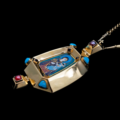 2.7.1555нп-25/112п Панагия из серебра 925 пробы в позолоте с эмалью фото 7