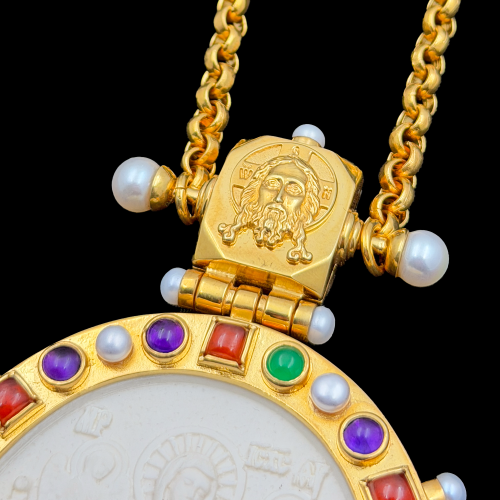 2.7.2204нп-14/112п Панагия из серебра 925 пробы в позолоте фото 5