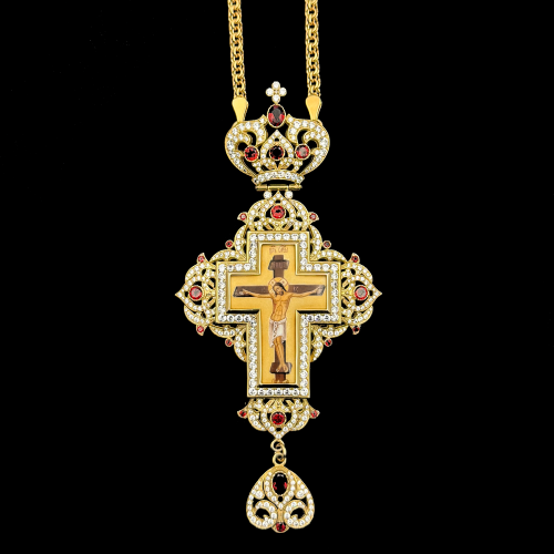 2.10.0614нп-1/1п Крест наперсный из серебра 925 пробы в позолоте