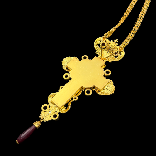 2.10.0651нп-1/41п Крест наперсный из серебра 925 пробы в позолоте фото 2