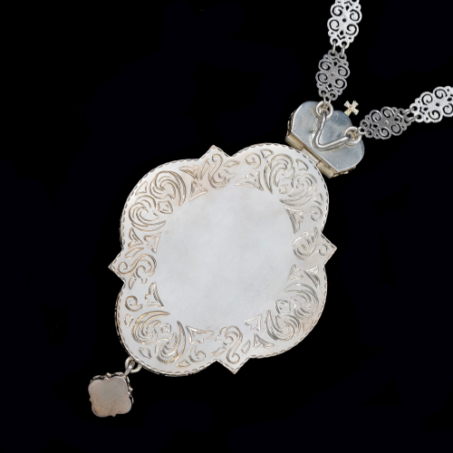 2.7.1169нф-1/97н  Панагия серебряная 925 пробы с натуральными камнями и фрагментарной позолотой  фото 2