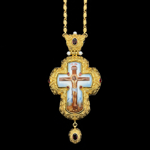 2.10.0215нп-1/73п Крест наперсный из серебра 925 пробы в позолоте