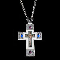 2.10.0607нр-26/112 Крест наперсный из серебра 925 пробы с натуральными камнями