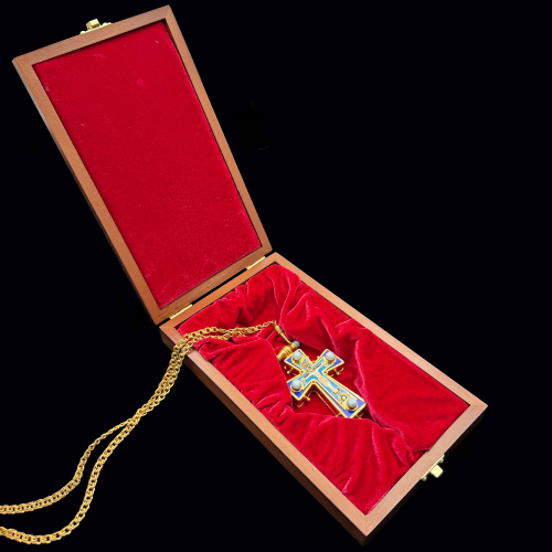 2.10.0557нп-25/64п Крест наперсный из серебра 925 пробы в позолоте фото 6