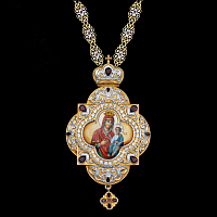 2.7.1169нп-1/97нп Панагия серебряная 925 пробы с фрагментарной позолотой и натуральными камнями