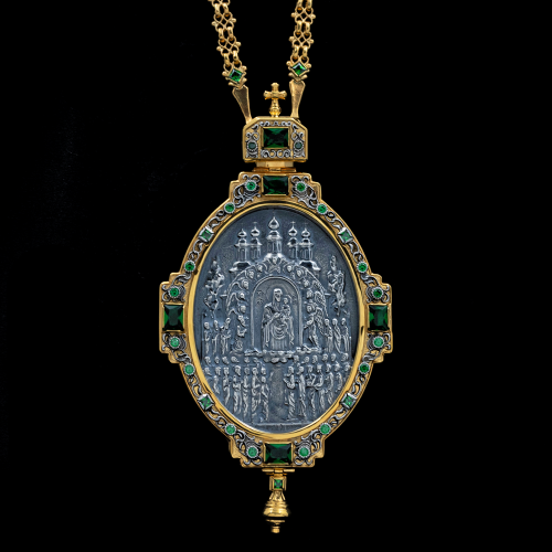 2.7.1107п/52п Панагия из серебра 925 пробы в позолоте 